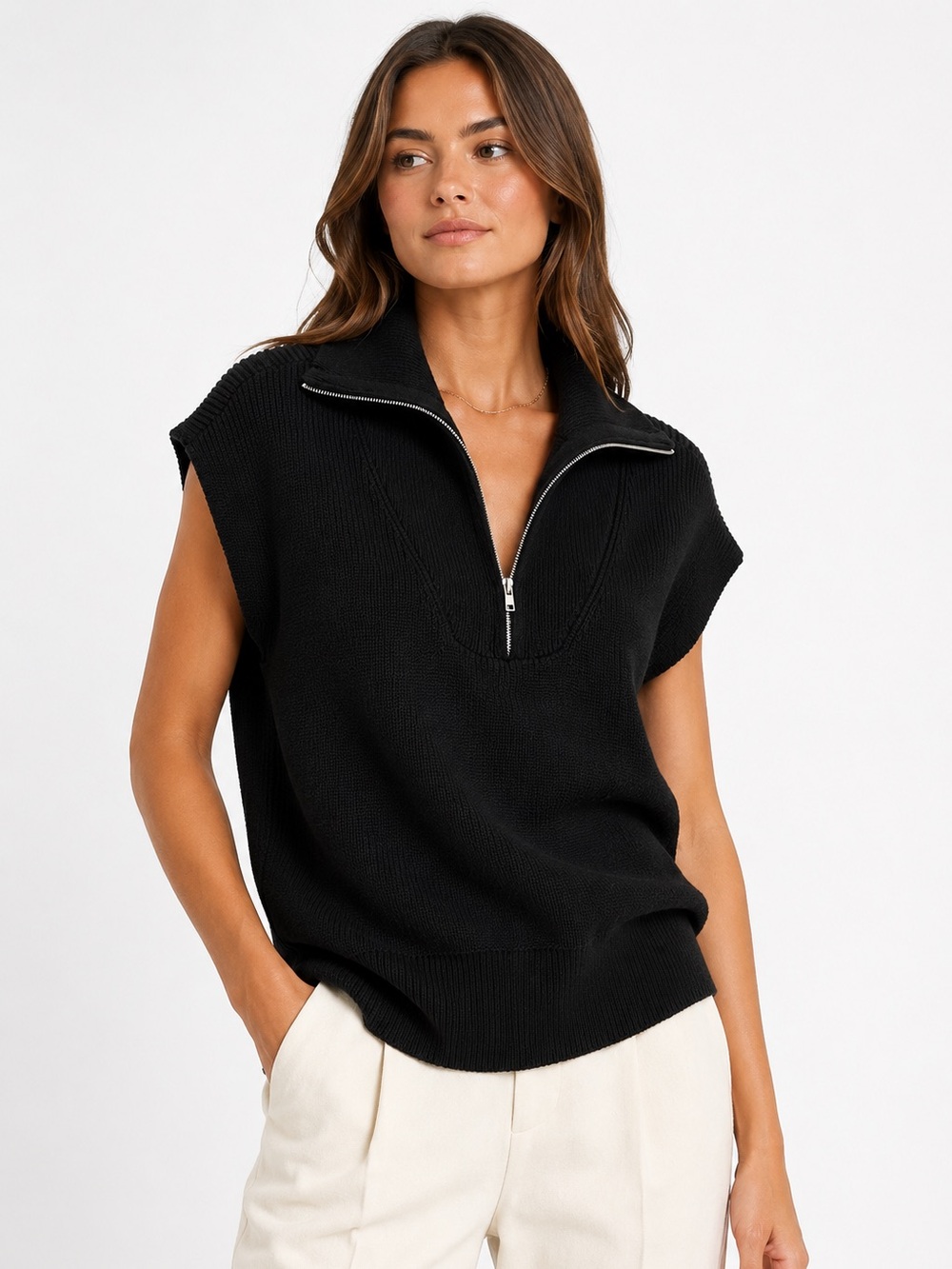 DOKOTOO quiet luxury quarter zip sweater vest